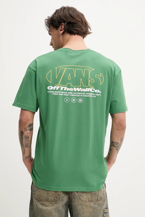 Vans tricou din bumbac barbati, culoarea verde, cu imprimeu, VN000M4CBR11
