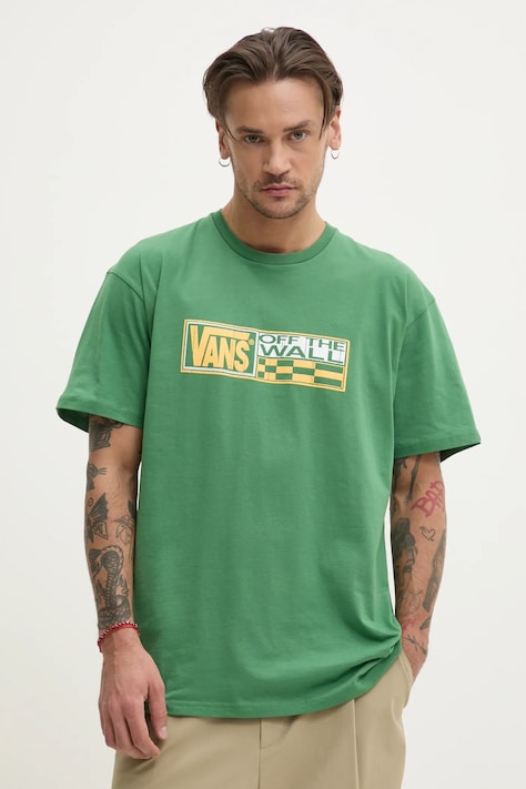 Vans tricou din bumbac barbati, culoarea verde, cu imprimeu, VN000NHMBR11