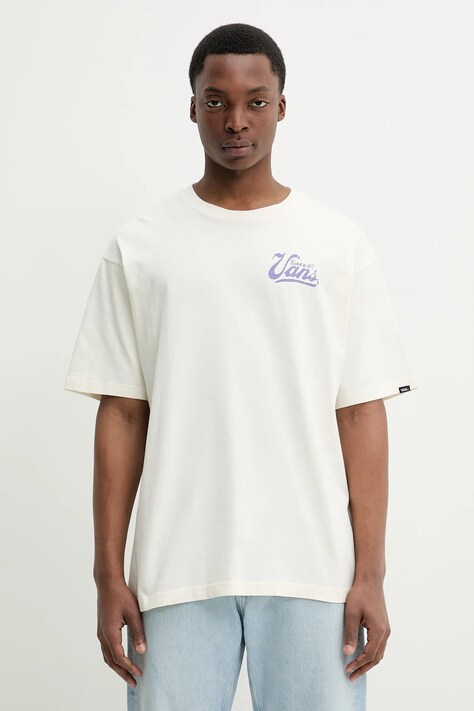 Vans t-shirt bawełniany męski kolor beżowy z nadrukiem VN000NTWFS81