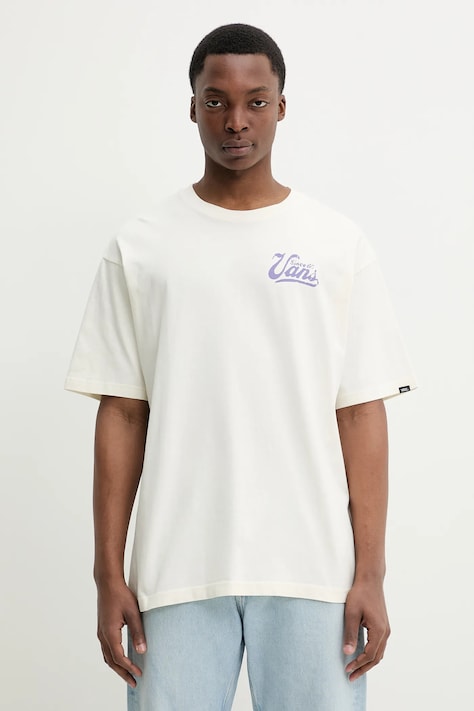Vans tricou din bumbac barbati, culoarea bej, cu imprimeu, VN000NTWFS81
