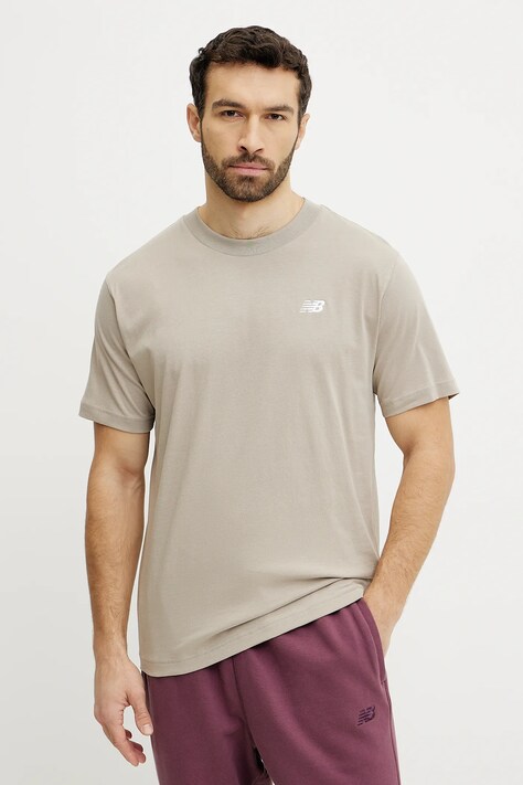 New Balance tricou din bumbac barbati, culoarea bej, neted, MT41509ADS