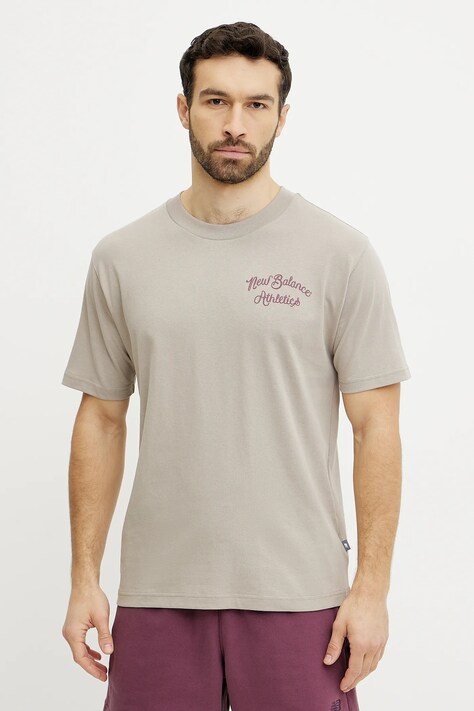 New Balance tricou barbati, culoarea bej, cu imprimeu, MT43556ADS