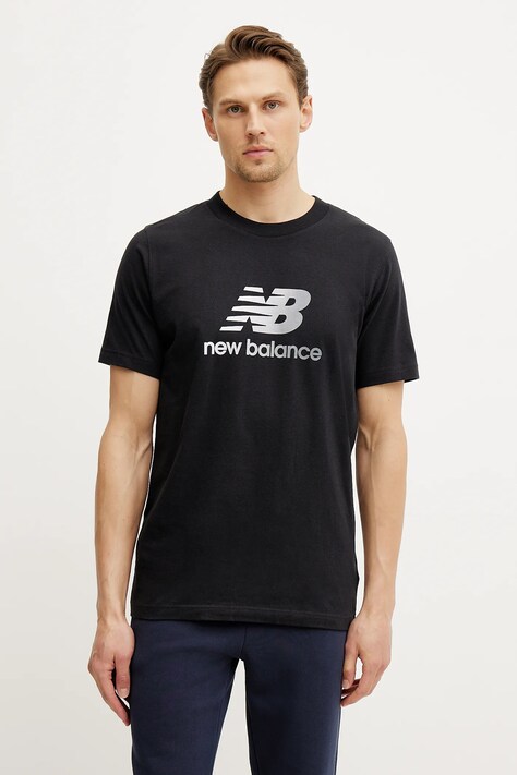 Bavlněné tričko New Balance černá barva, s potiskem, MT51503BK