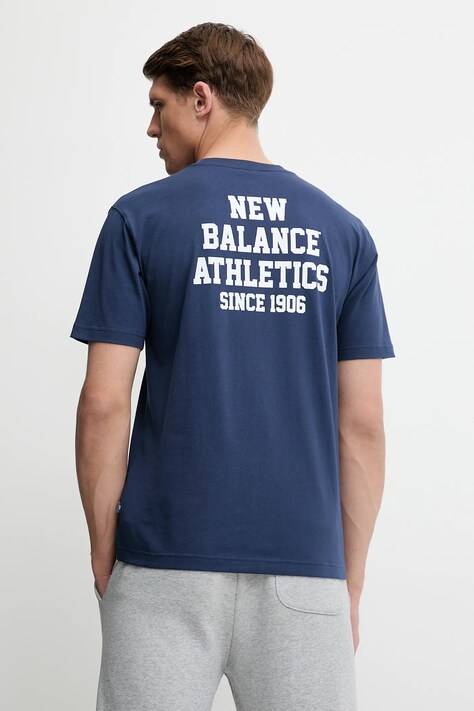 New Balance tricou din bumbac culoarea bleumarin, cu imprimeu, MT51526NNY