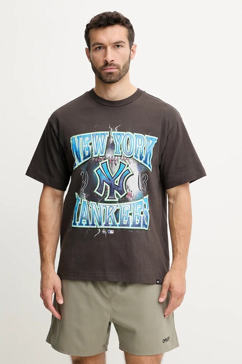 Bavlněné tričko 47 brand MLB New York Yankees pánské, šedá barva, s potiskem, BB017TMKBRU643626C9
