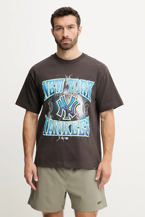 Bavlněné tričko 47 brand MLB New York Yankees pánské, šedá barva, s potiskem, BB017TMKBRU643626C9