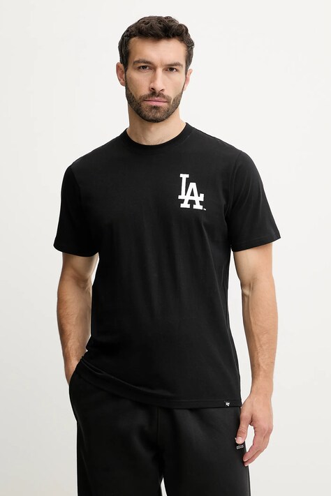 47 brand t-shirt bawełniany MLB Los Angeles Dodgers męski kolor czarny z nadrukiem BB012TMBECT657654JK