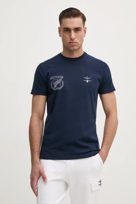 Aeronautica Militare tricou barbati, culoarea albastru marin, cu imprimeu, TS2380J674