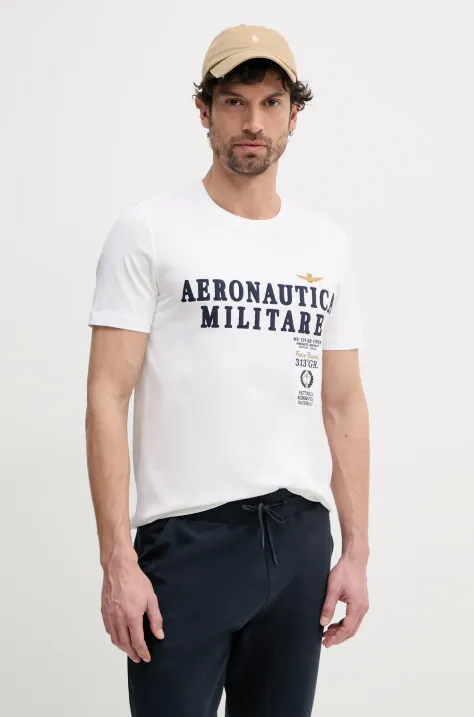 Aeronautica Militare t-shirt in cotone uomo colore beige con applicazione TS2401J592