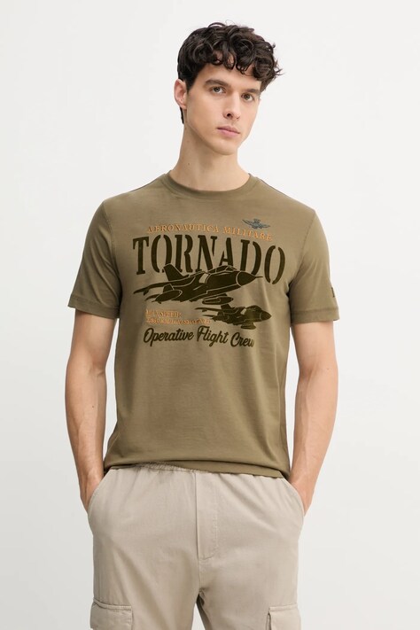 Bavlnené tričko Aeronautica Militare pánske, zelená farba, s nášivkou, TS2405J641
