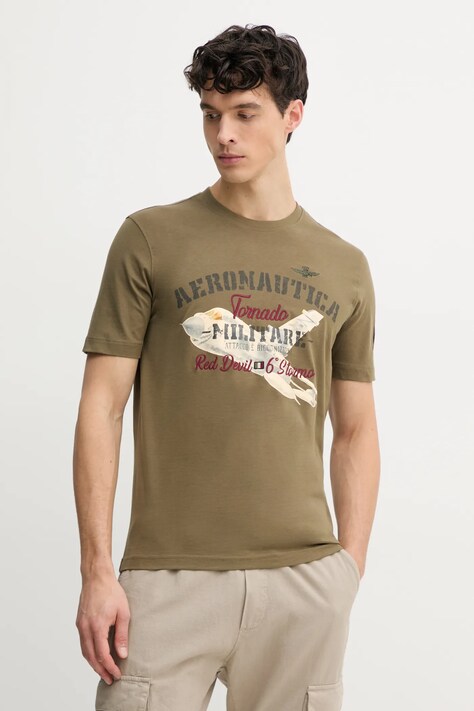 Aeronautica Militare tricou din bumbac bărbați, culoarea verde, cu imprimeu, TS2406J641