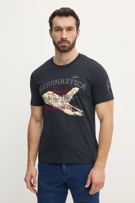 Aeronautica Militare tricou din bumbac bărbați, culoarea bleumarin, cu imprimeu, TS2406J641