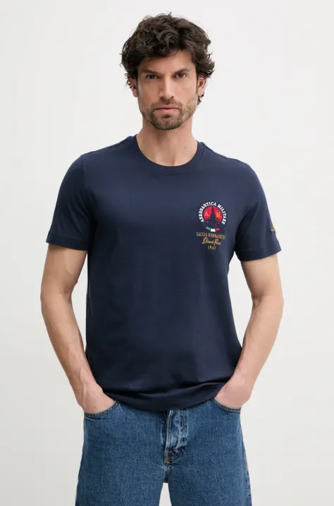 Aeronautica Militare t-shirt in cotone uomo colore blu navy con applicazione TS2408J592