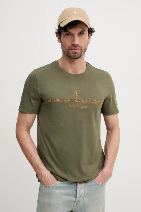 Bavlnené tričko Aeronautica Militare pánske, zelená farba, s nášivkou, TS2410J592