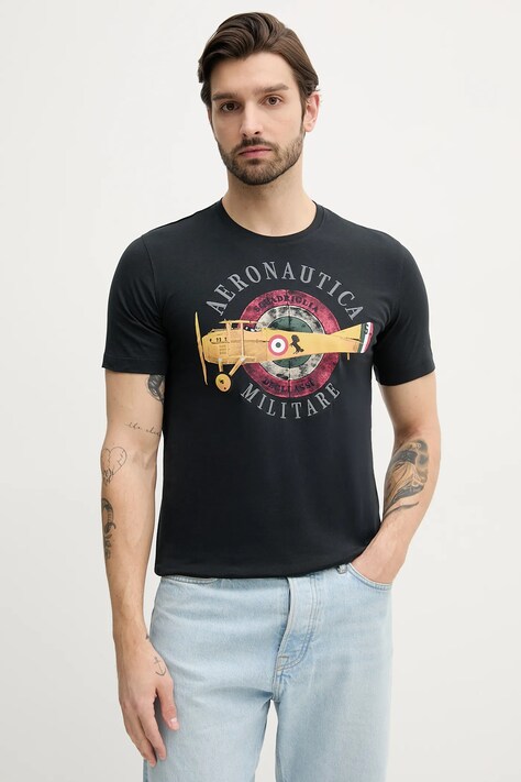 Bavlněné tričko Aeronautica Militare tmavomodrá barva, s potiskem, TS2414J641