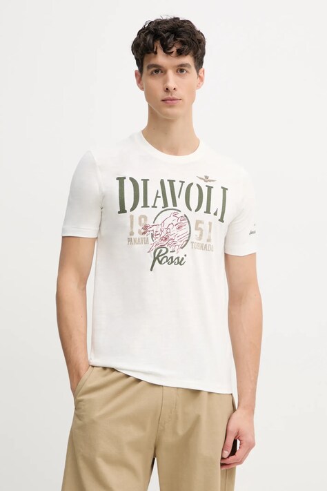 Aeronautica Militare tricou din bumbac barbati, culoarea alb, cu imprimeu, TS2422J686