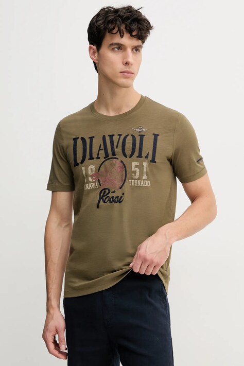 Aeronautica Militare t-shirt bawełniany męski kolor zielony z nadrukiem TS2422J686