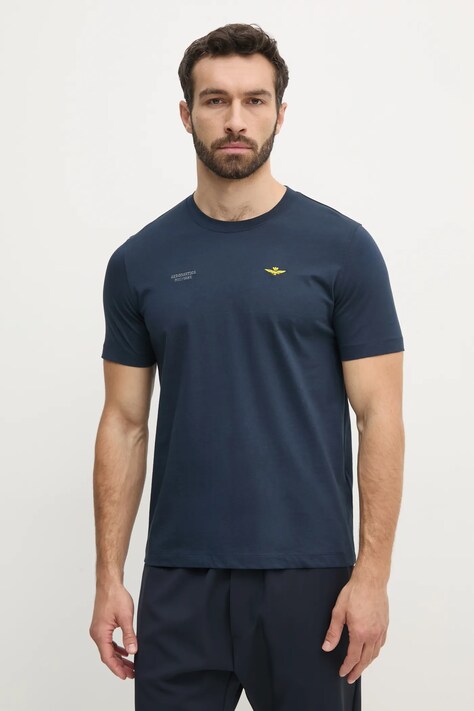 Aeronautica Militare tricou din bumbac barbati, culoarea albastru marin, cu imprimeu, TS2429J634
