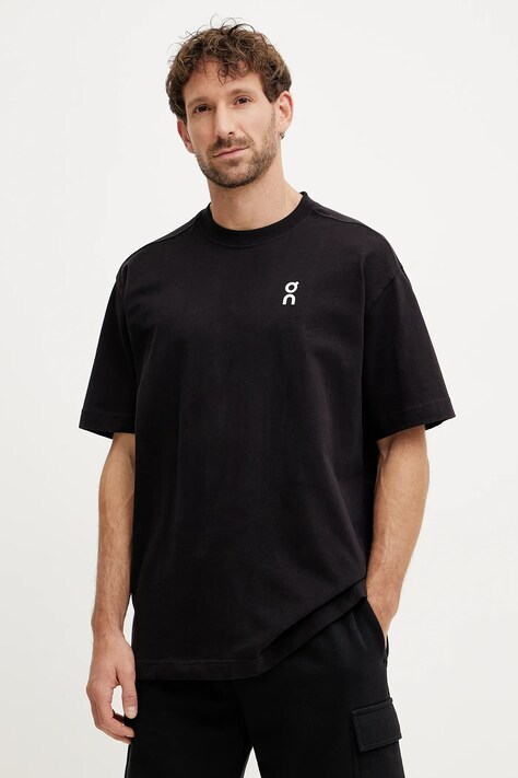 Bavlněné tričko ON running Club T černá barva, s potiskem, 1ME10050553