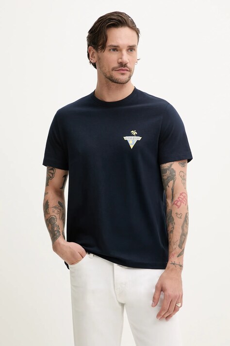 Bavlnené tričko Guess Jeans pánske, tmavomodrá farba, s potlačou, M5GI55 K8FQ4