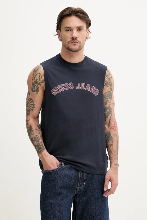 Guess Jeans tricou din bumbac culoarea albastru marin, M5GP31 K8HM0