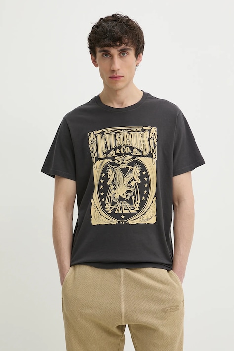 Bavlnené tričko Levi's GRAPHIC CREWNECK TEE pánske, šedá farba, s potlačou, 22491