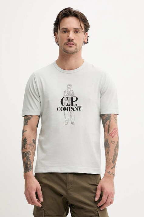 C.P. Company tricou din bumbac barbati, culoarea gri, cu imprimeu, 18CMTS288A006057O