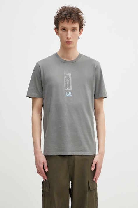 C.P. Company tricou din bumbac barbati, culoarea gri, cu imprimeu, 18CMTS310A005431G