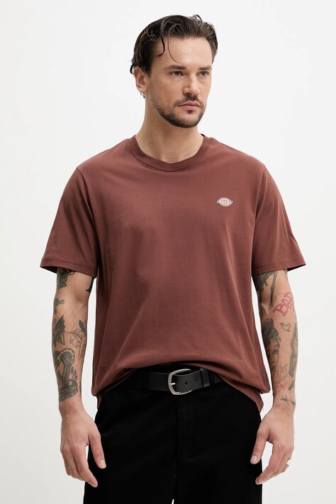 Βαμβακερό μπλουζάκι Dickies ανδρικό, χρώμα: καφέ, DK0A4XDBK471