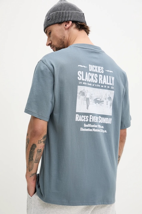 Bavlněné tričko Dickies modrá barva, s potiskem, DK0A4Z8UG701