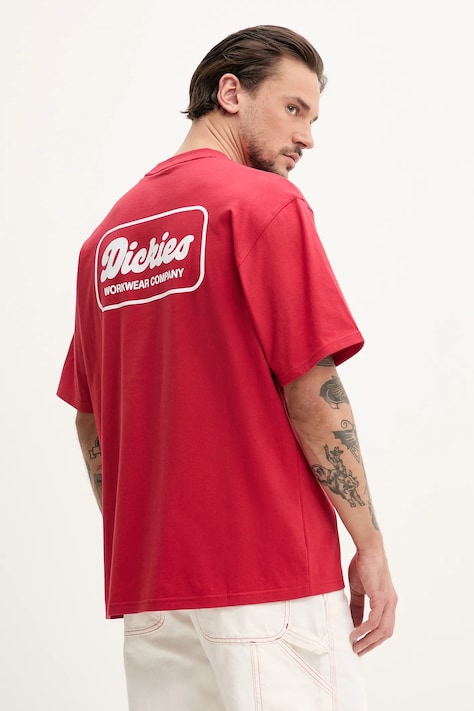 Dickies tricou din bumbac barbati, culoarea rosu, cu imprimeu, DK0A4Z8Z0ER1