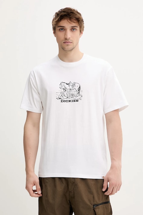 Dickies tricou din bumbac culoarea alb, cu imprimeu, DK0A4Z910WH1