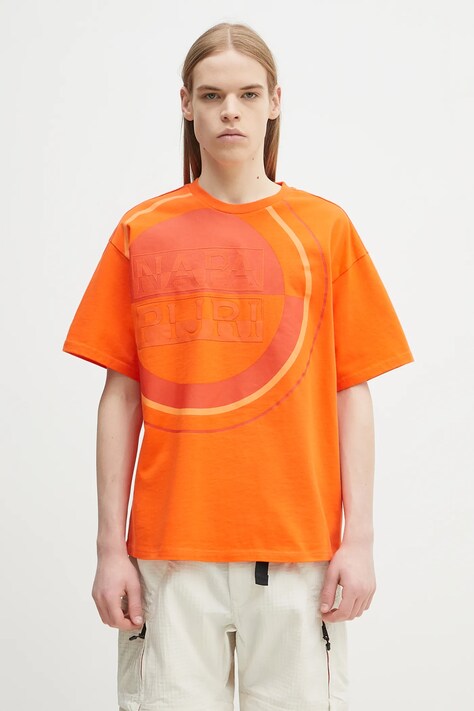 Napapijri pamut póló S-Tusco narancssárga, férfi, nyomott mintás, NP0A4IEEA001