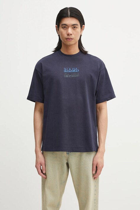 Napapijri t-shirt bawełniany S-Cortona męski kolor granatowy z nadrukiem NP0A4ILQ1761