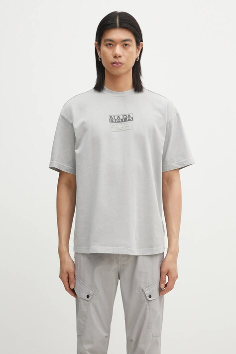 Napapijri t-shirt bawełniany S-Cortona męski kolor szary z nadrukiem NP0A4ILQH621