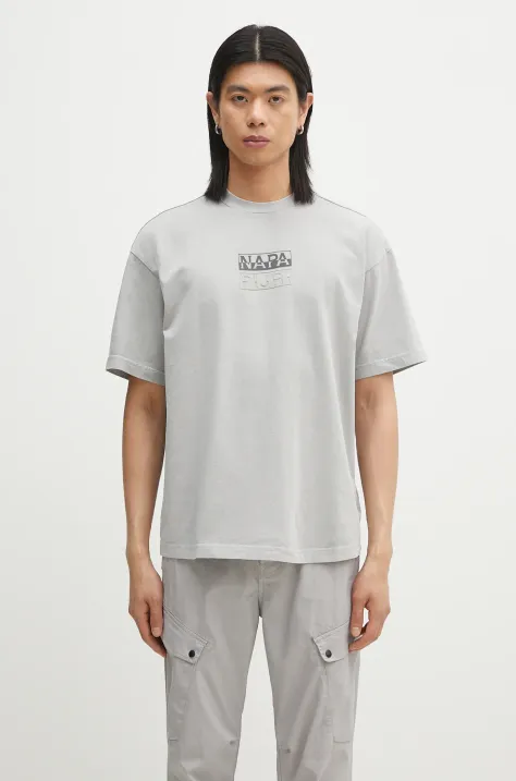 Napapijri t-shirt bawełniany S-Cortona męski kolor szary z nadrukiem NP0A4ILQH621