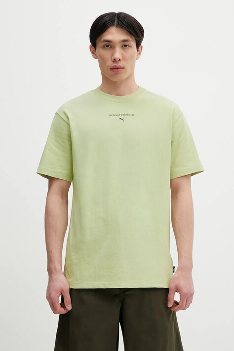 Puma t-shirt bawełniany GRAPHICS The Puma Cat Tee męski kolor zielony z nadrukiem 629411