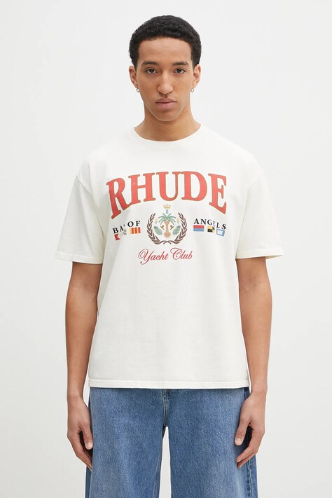RHUDE cotton t-shirt Bay Of Angels men’s beige color with a print RHPS25TT01012