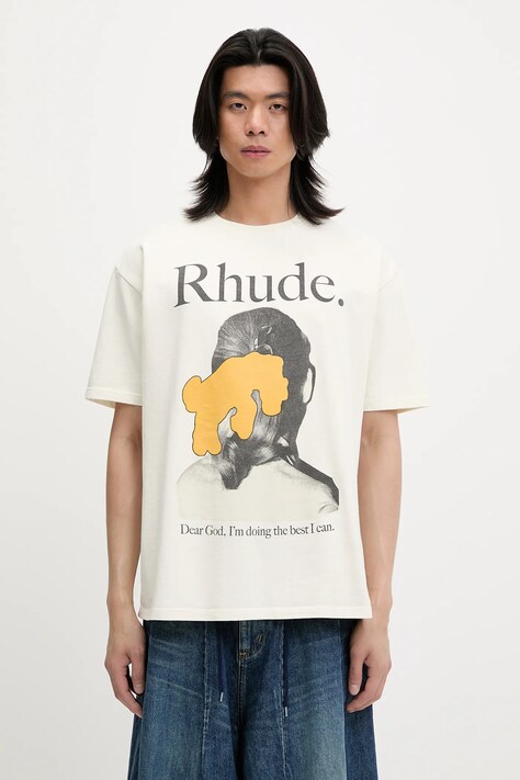 Хлопковая футболка RHUDE Ponytail цвет бежевый с принтом RHSS25TT08012