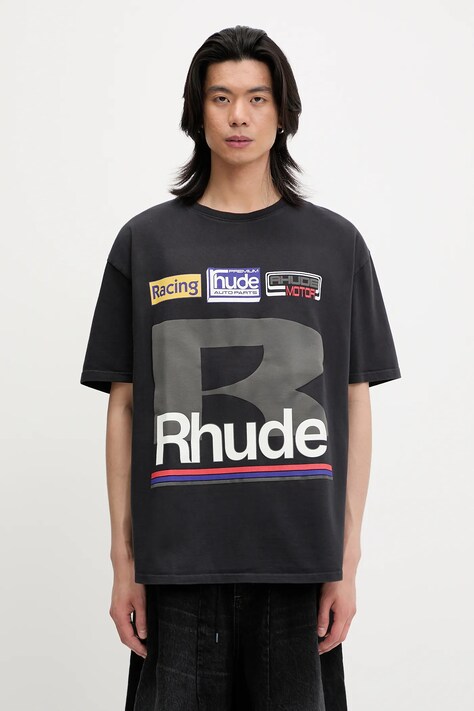 Bavlněné tričko RHUDE Petrol Patch pánské, černá barva, s potiskem, RHSS25TT12012