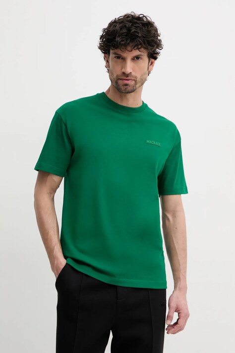 Bavlněné tričko MACKAGE zelená barva, TEE.R