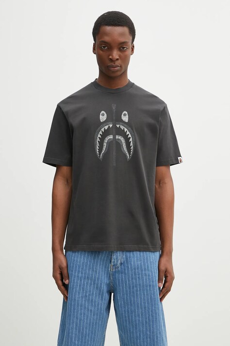A Bathing Ape t-shirt bawełniany Garment Dye Shark Relaxed Fit męski kolor czarny z nadrukiem 1K80109316