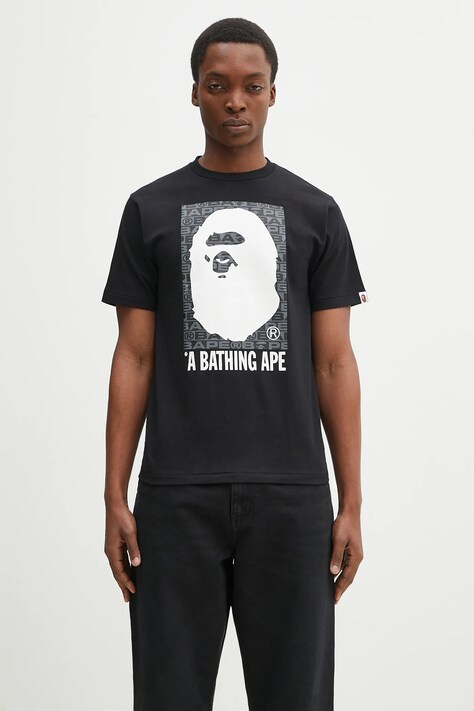 A Bathing Ape t-shirt in cotone Lux Sport Pattern Box Ape Head uomo colore nero 1K80110048
