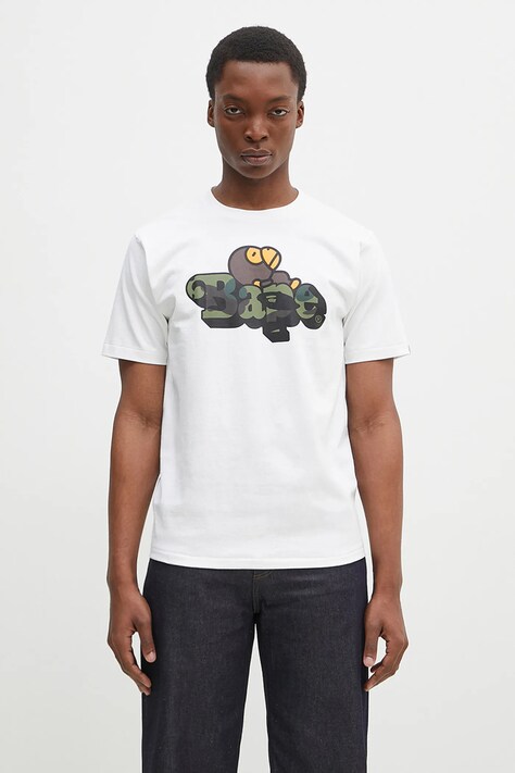A Bathing Ape tricou din bumbac 1St Camo Milo On Bape bărbați, culoarea alb, cu imprimeu, 2K80110005