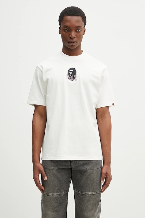 A Bathing Ape t-shirt bawełniany Ape Head męski kolor beżowy z nadrukiem 1L30110305