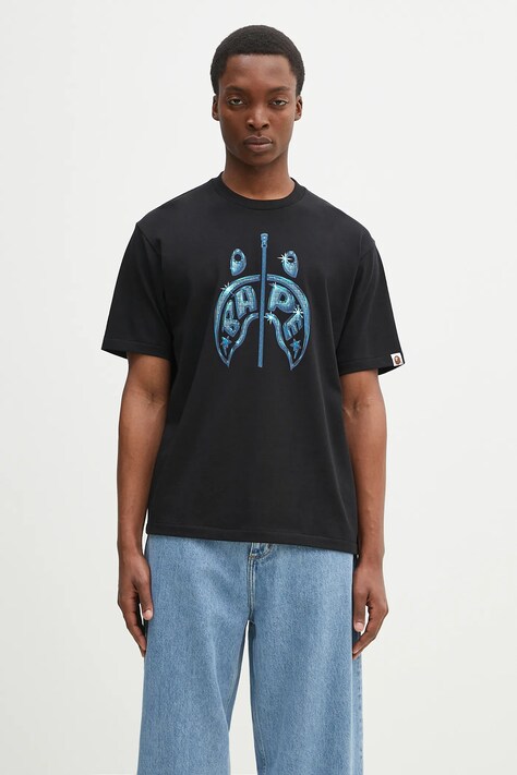 Tričko A Bathing Ape Shark pánske, čierna farba, s potlačou, 1L30110331