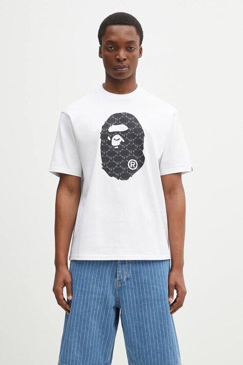 A Bathing Ape cotton t-shirt College Monogram Ape Head men’s white color with a print 1L30110334