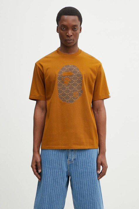 A Bathing Ape t-shirt bawełniany College Monogram Ape Head męski kolor brązowy z nadrukiem 1L30110334