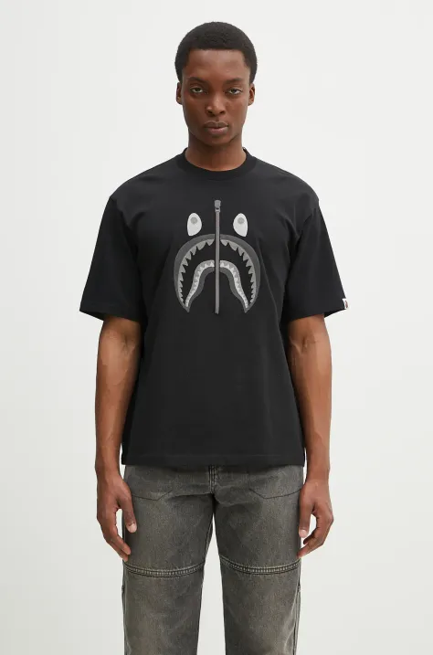 A Bathing Ape t-shirt bawełniany Chain Stitch Shark męski kolor czarny z aplikacją 1L30109343