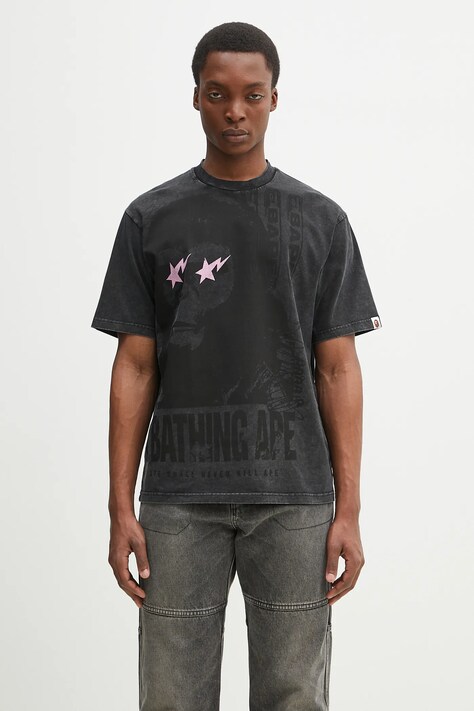 Бавовняна футболка A Bathing Ape Garment Dye Multi Logo чоловіча колір чорний візерунок 1L30109346